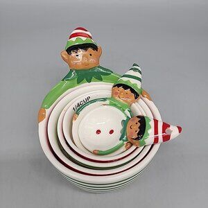 Christmas Elf Nesting Measuring Cups Spoons Set of 6  Stoneware Ceramic